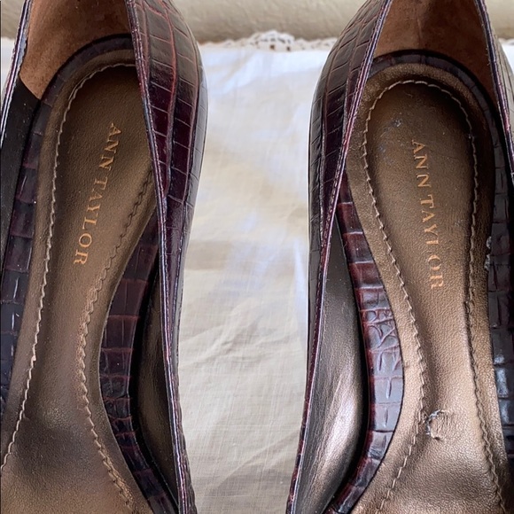 Ann Taylor Leather Snakeskin Open-toed Heels - Picture 6 of 7